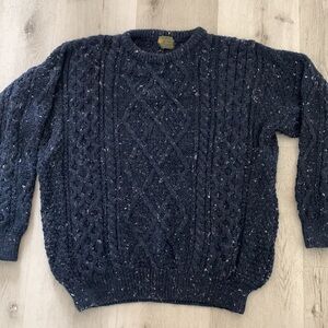 Oak Tree Original Wool Crew Sweater Blue‎ navy unisex chunky cable knit size XL